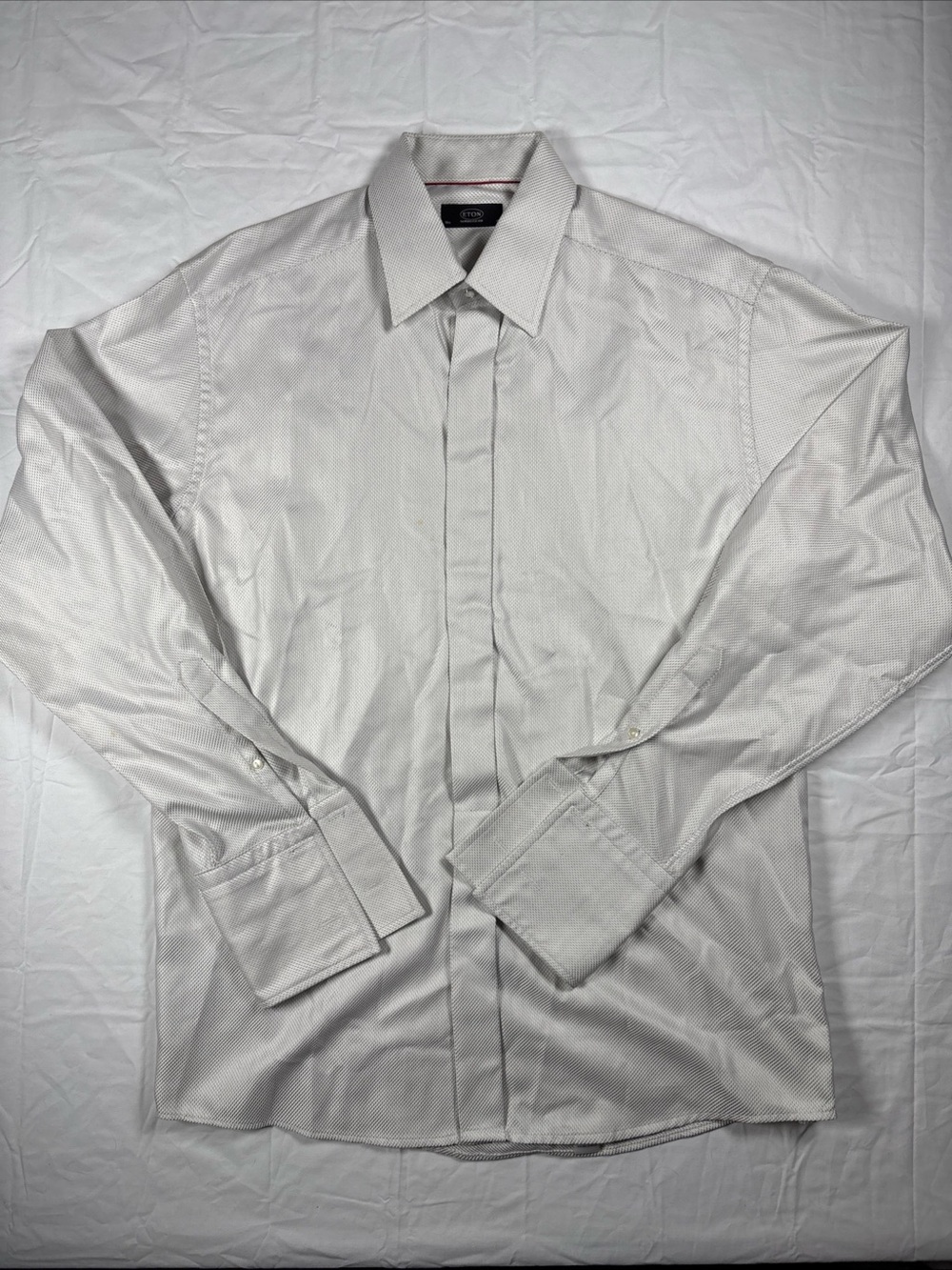 ETON Men's White/Gray Hidden-Placket Dress Shirt - Classic Collar Micro Pattern